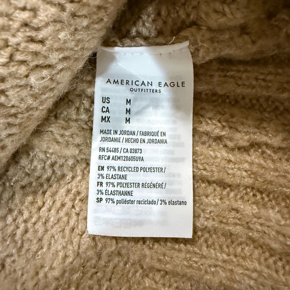 American Eagle Cable Knit Sweater Beige Tan Oversized Cozy Crewneck M - Picture 8 of 8